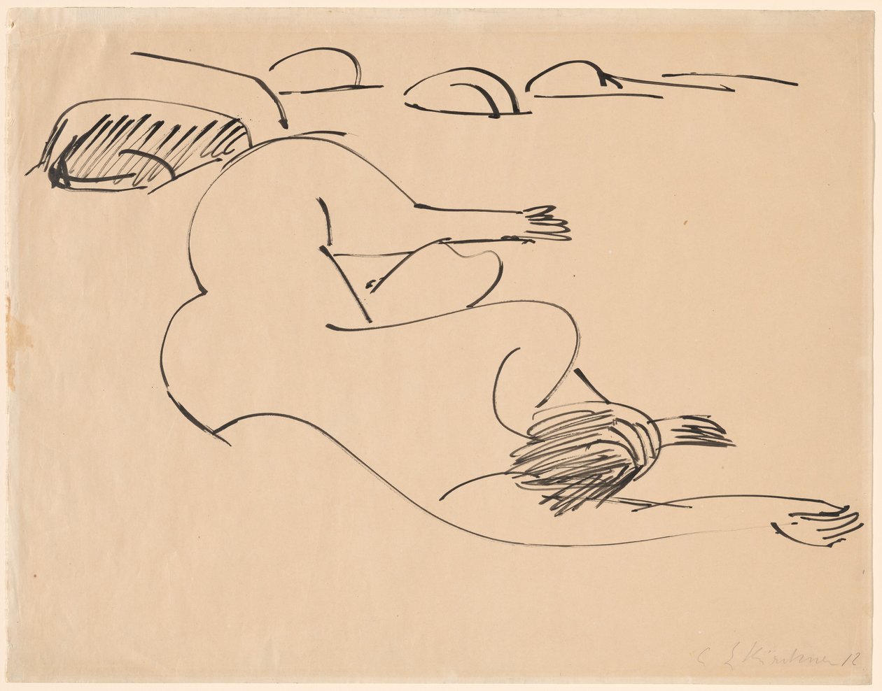Erna Deitada na Praia entre Rochas de Ernst Ludwig Kirchner