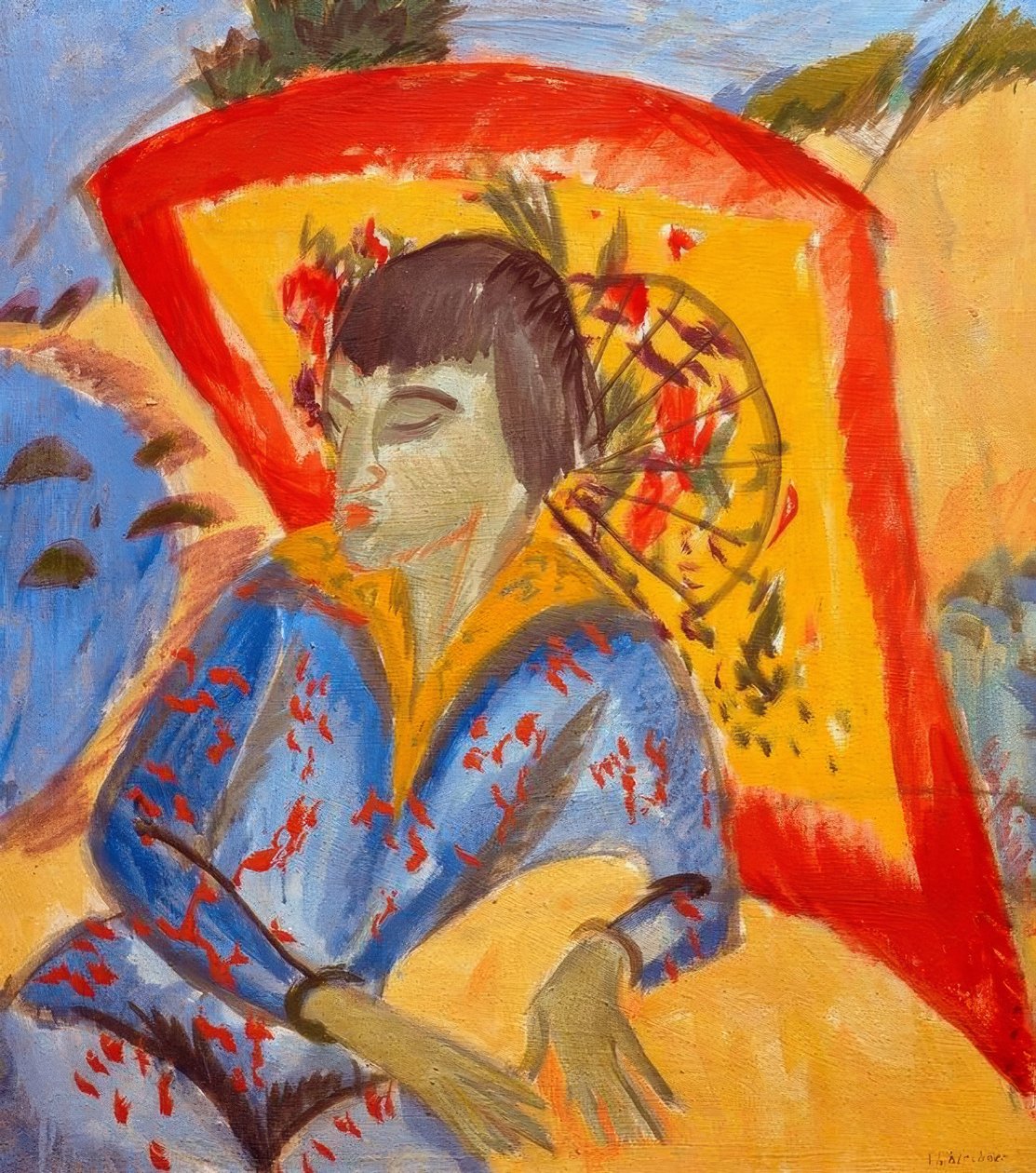 Erna com Japanschirm (japonês) de Ernst Ludwig Kirchner