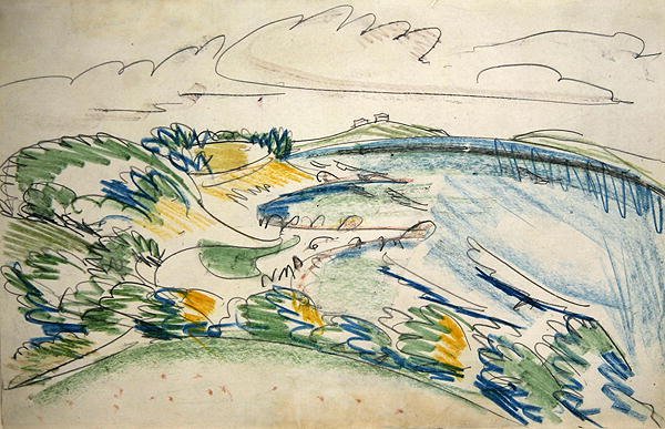Fehmarn Coast perto de Wulfen (lápis de cera e lápis de cera em papel) de Ernst Ludwig Kirchner