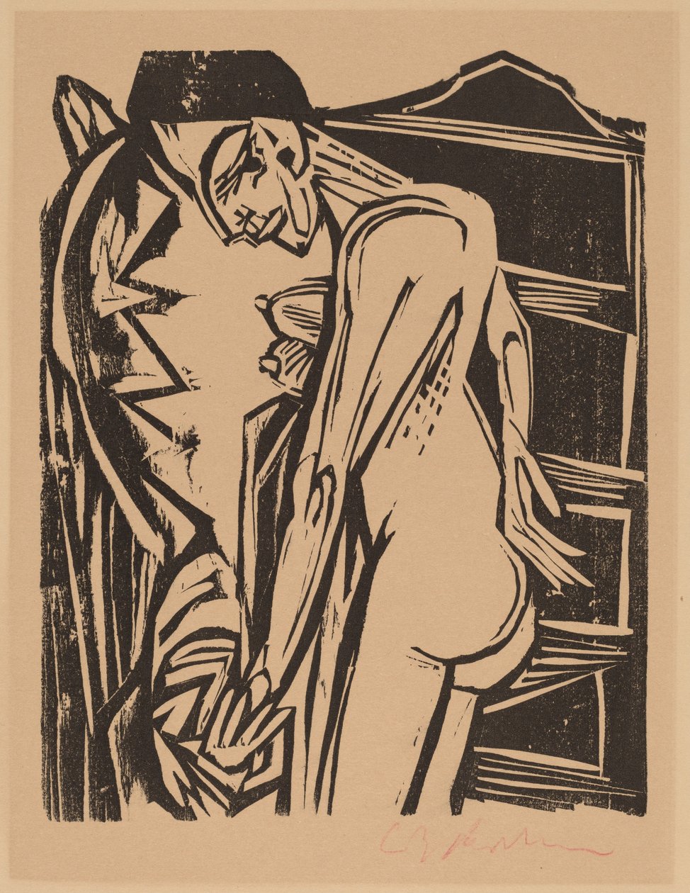 Nu feminino diante de um gabinete de Ernst Ludwig Kirchner