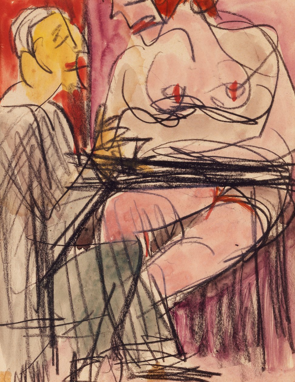 Nu feminino e homem sentado em uma mesa; Nu feminino e homem sentado em uma mesa de Ernst Ludwig Kirchner