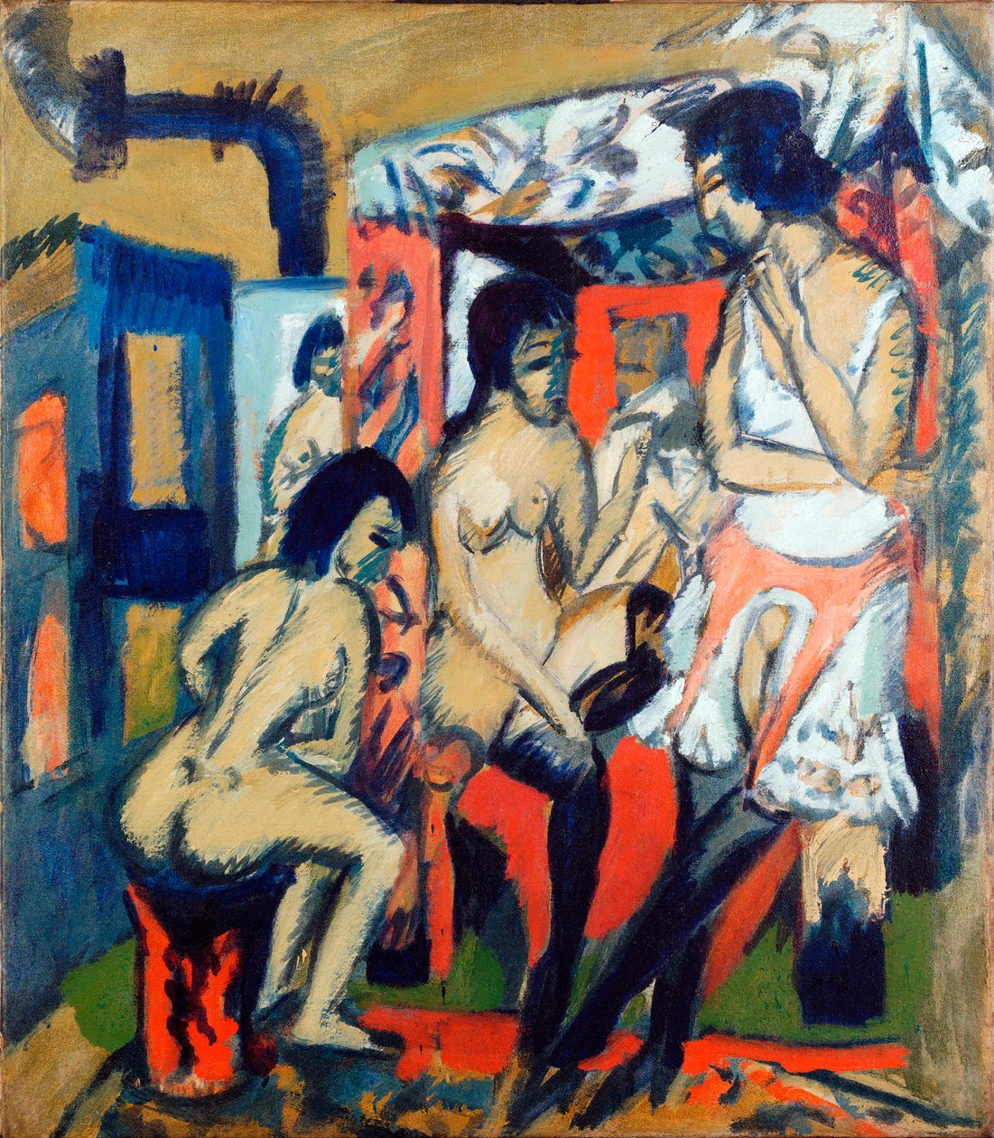 Mulheres nuas num estúdio - Pintura de Ernst Ludwig Kirchner (1880-1938) de Ernst Ludwig Kirchner