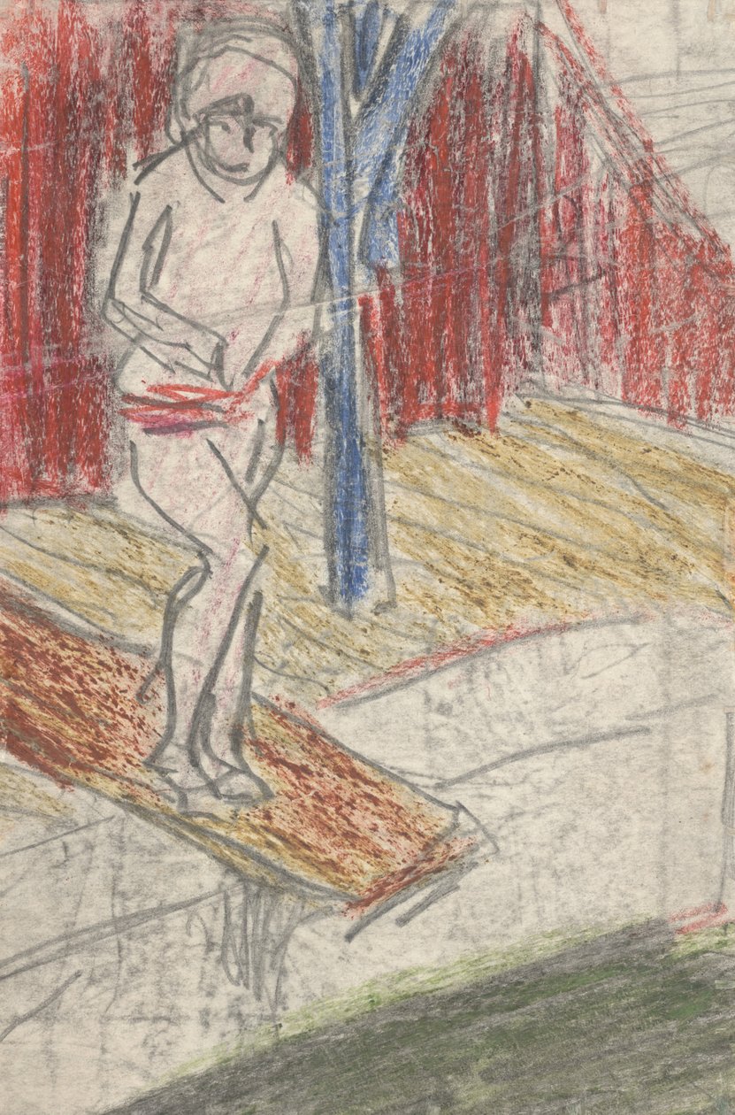 Figura na prancha de mergulho (lápis e giz de cera no papel) de Ernst Ludwig Kirchner