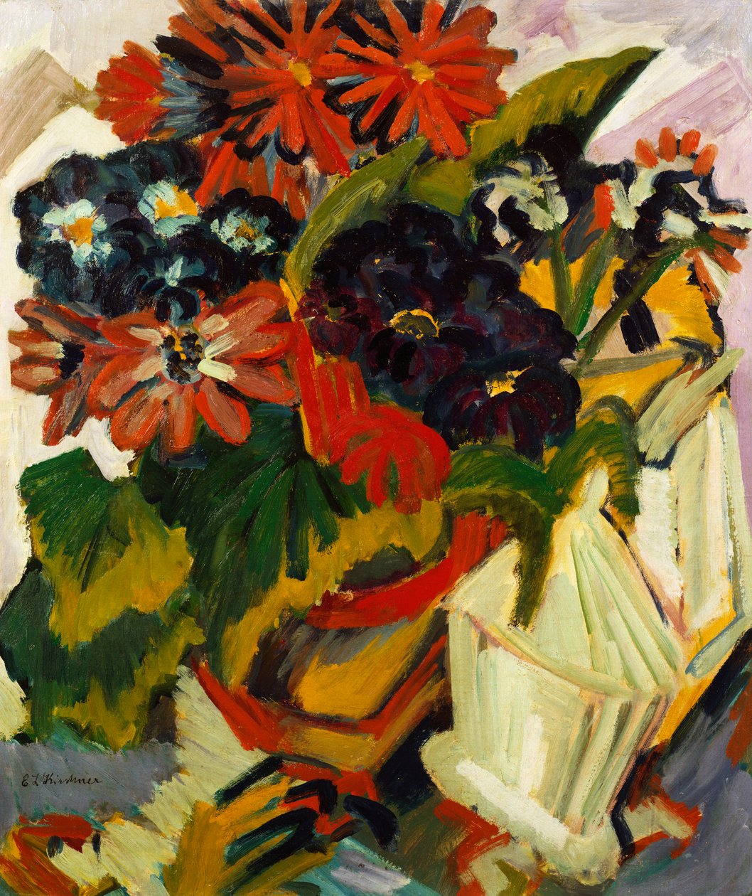 Vaso de flores e açucareiro, 1918-19 de Ernst Ludwig Kirchner
