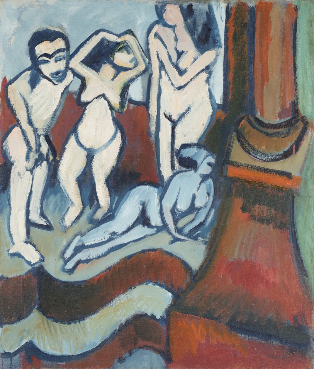 Quatro esculturas de madeira (frente) de Ernst Ludwig Kirchner