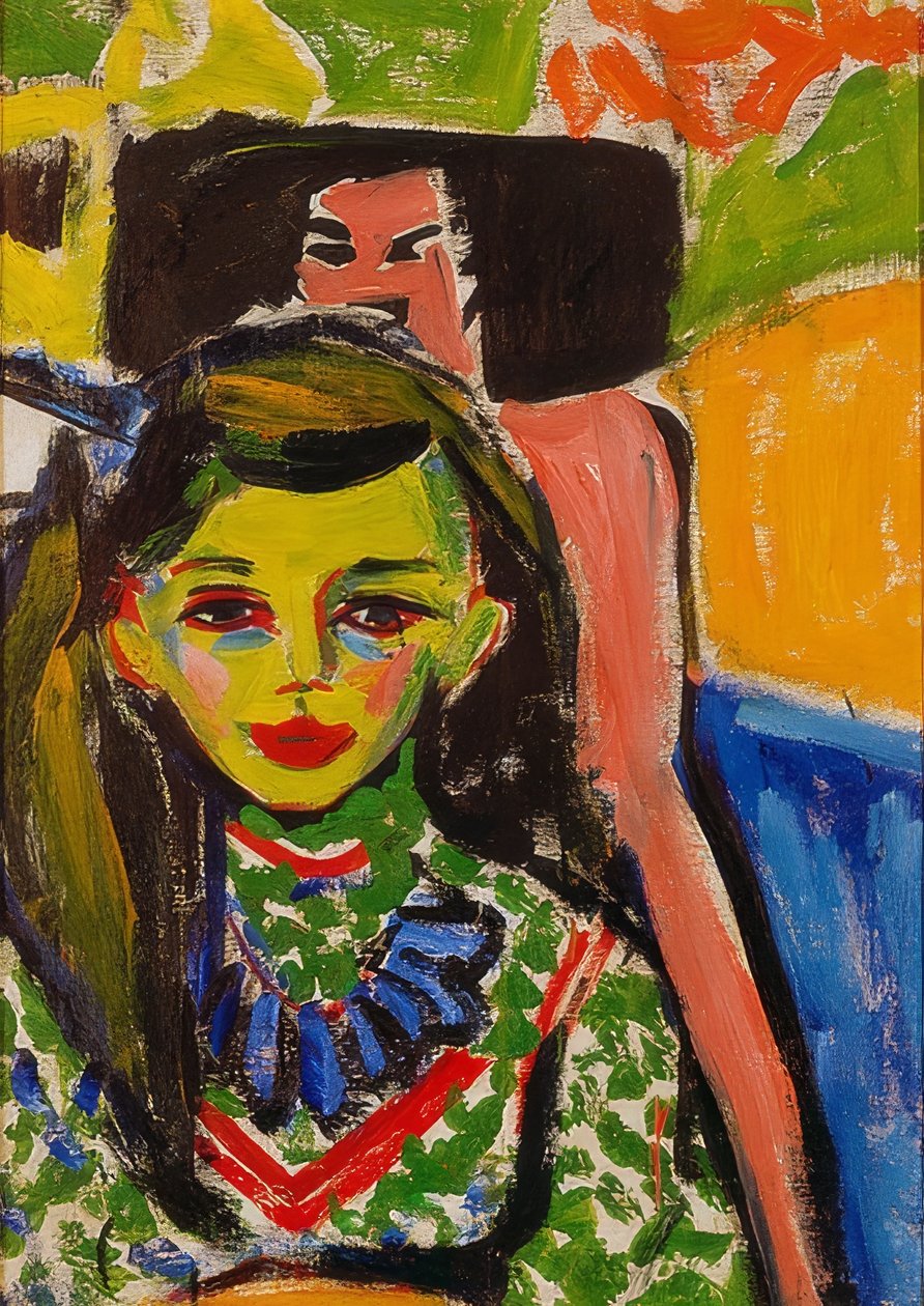 Fränzi na frente de uma cadeira esculpida. 1910 de Ernst Ludwig Kirchner