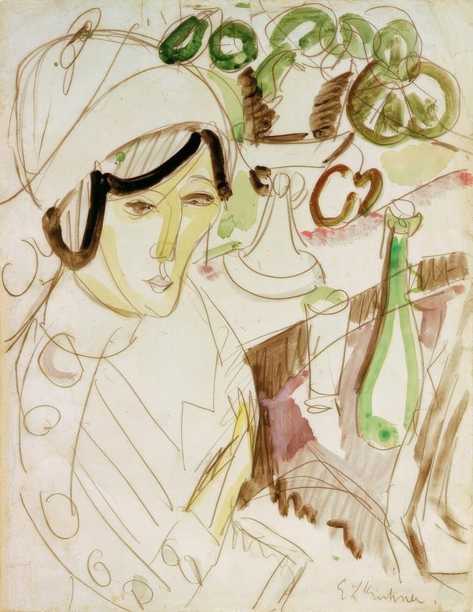 Mulher com chapéu redondo (Erna) de Ernst Ludwig Kirchner