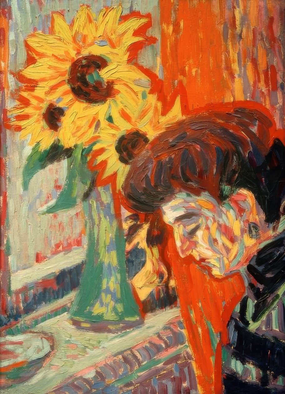 Cabeça de mulher na frente de girassóis de Ernst Ludwig Kirchner