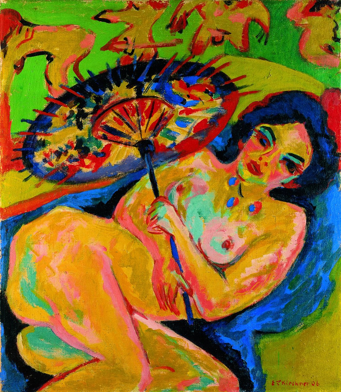 Menina sob um guarda-chuva japonês, c. 1909 de Ernst Ludwig Kirchner
