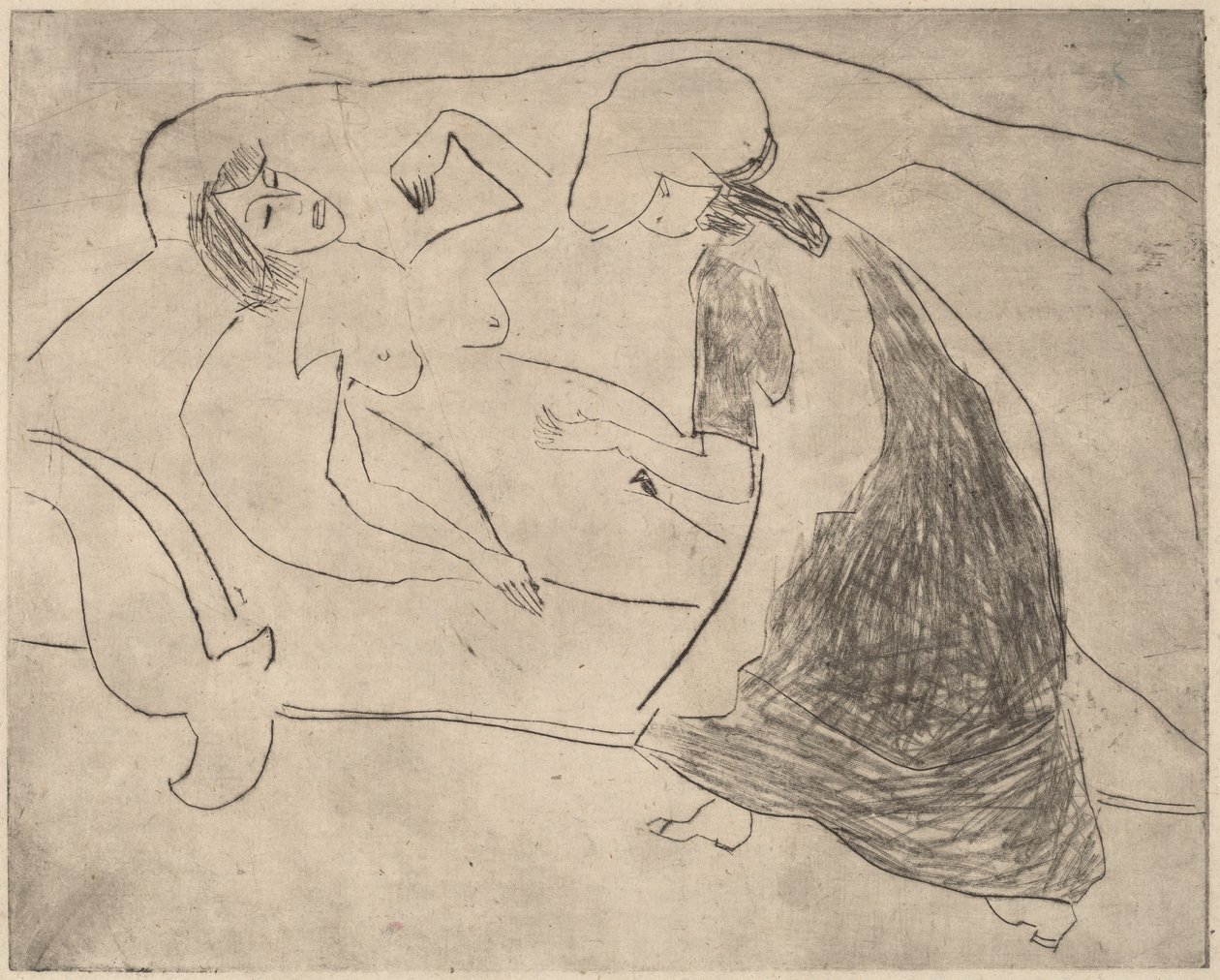 Garota, com outro esfregando sua barriga de Ernst Ludwig Kirchner