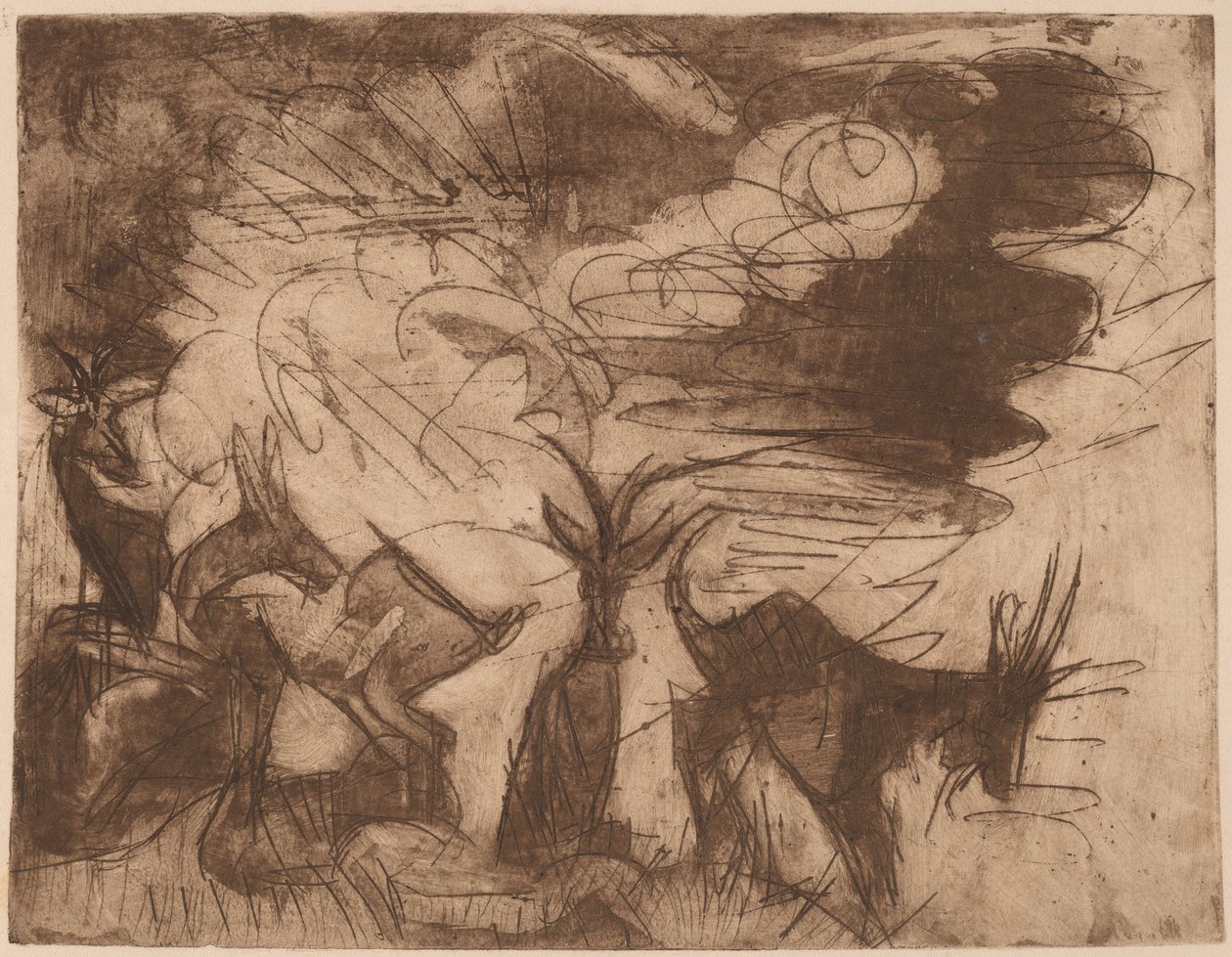cabras e nuvens de Ernst Ludwig Kirchner