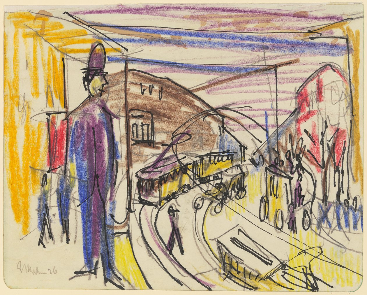 Rua de uma grande cidade com linhas de elétrico de Ernst Ludwig Kirchner