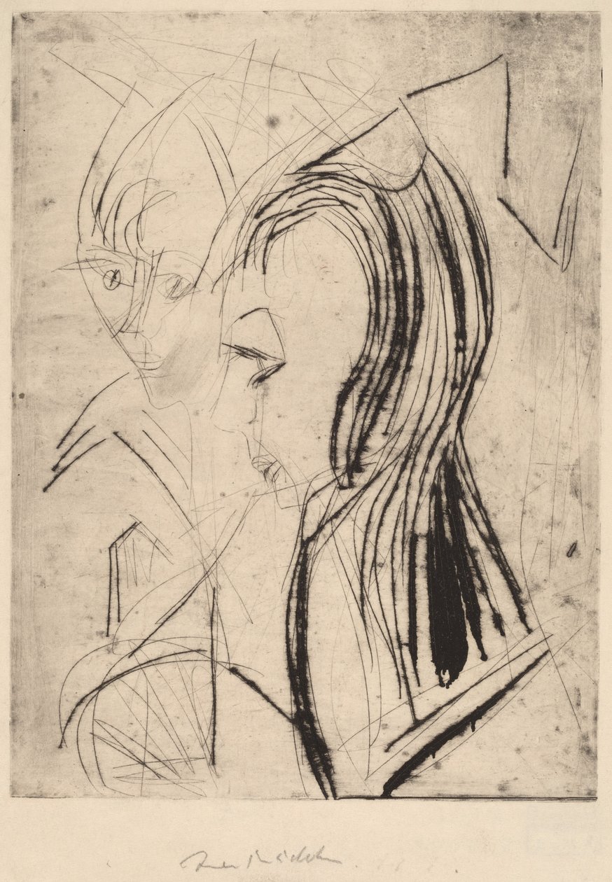 Cabeças de duas garotas de Ernst Ludwig Kirchner