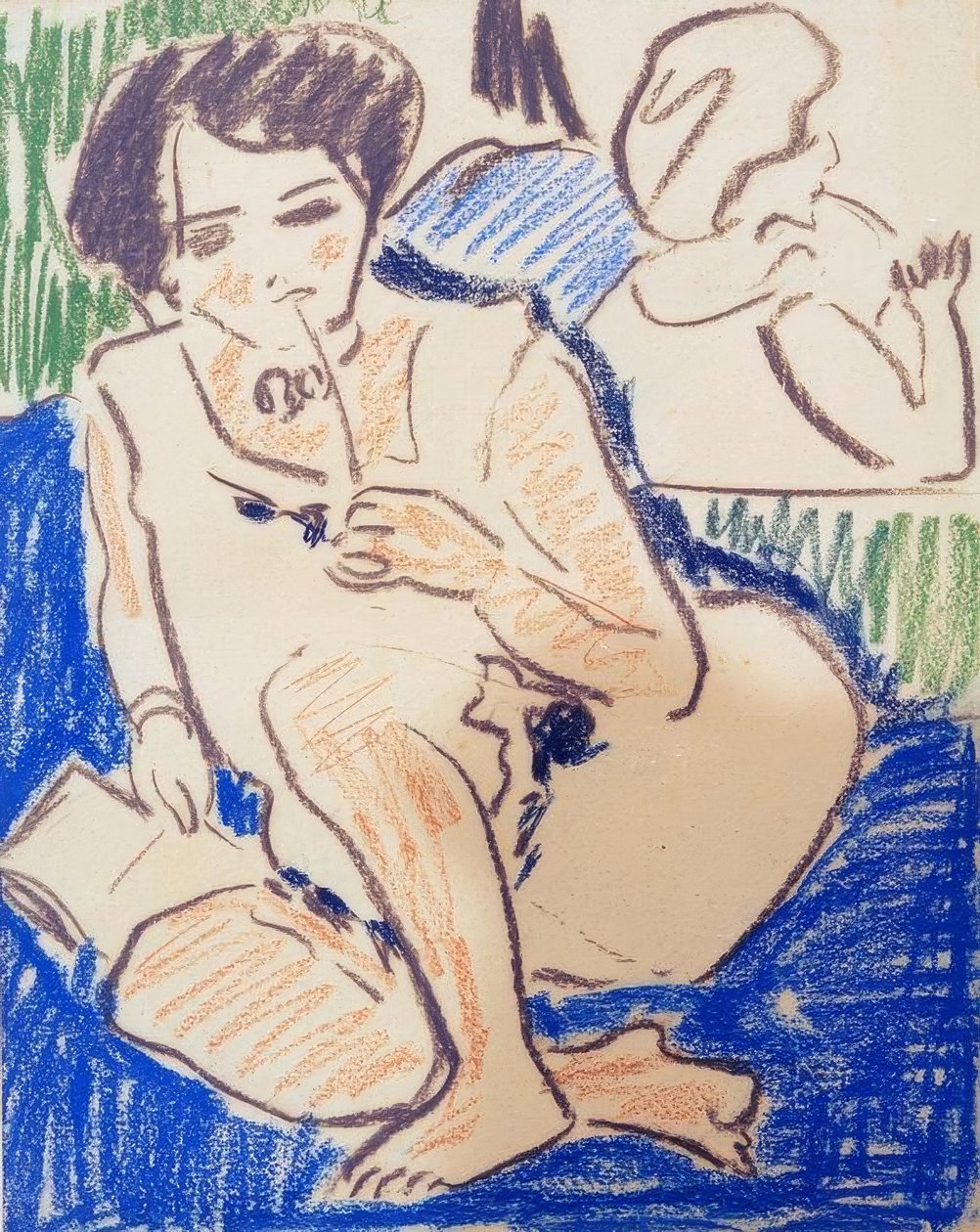 Dodo de cócoras com livro de Ernst Ludwig Kirchner