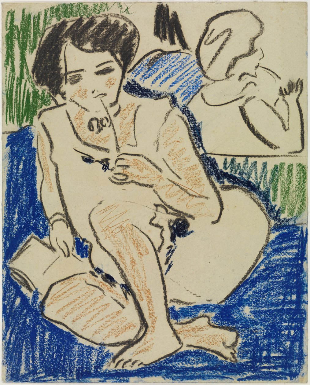 Mulher agachada com livro de Ernst Ludwig Kirchner