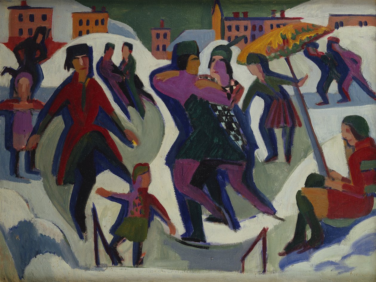 Pista de patinação no gelo com skatistas, 1925 de Ernst Ludwig Kirchner