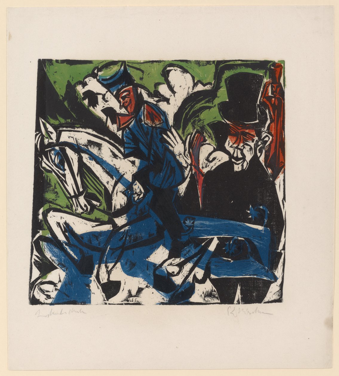 Ilustração para Peter Schlemihl por Adalbert von Chamisso, 1915 (cor xilogravura) de Ernst Ludwig Kirchner