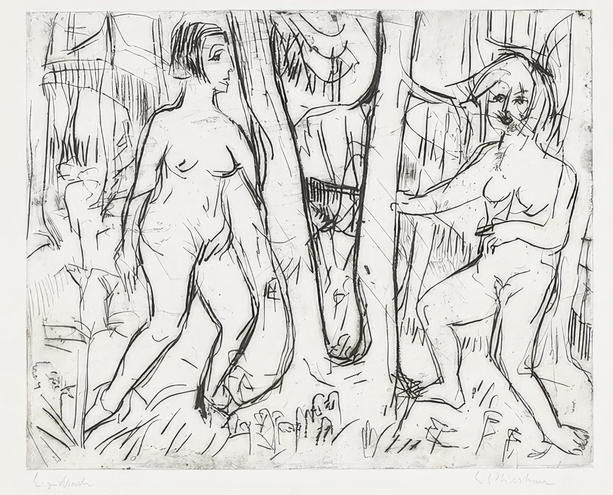 Garotas brincando na floresta. 1923 de Ernst Ludwig Kirchner