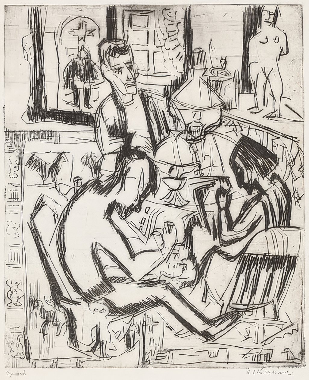 Interior com pessoas. 1923 de Ernst Ludwig Kirchner
