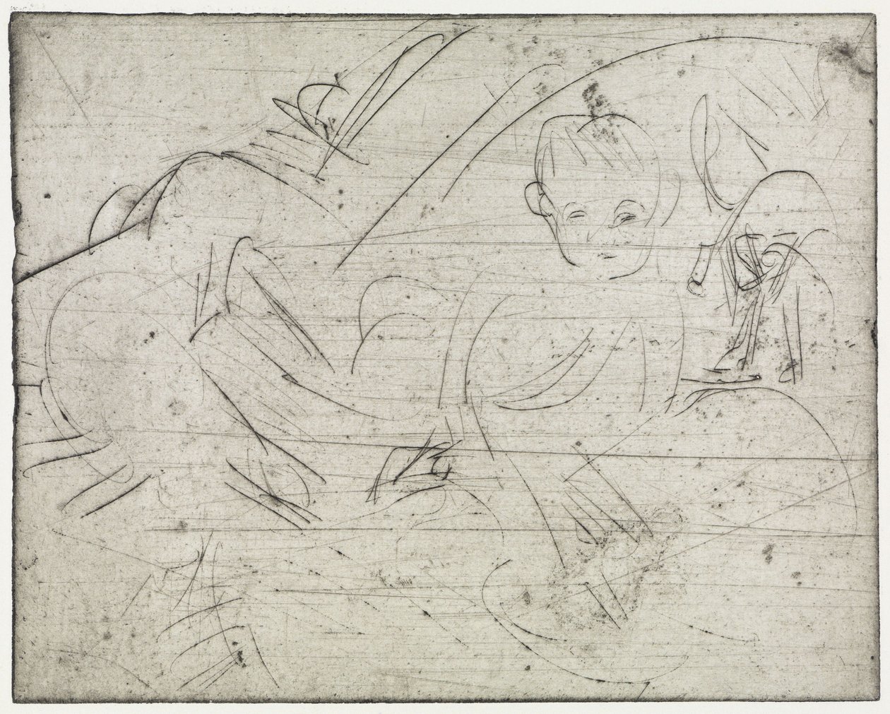 Crianças com um guarda-sol japonês / Rapaz deitado e gato de Ernst Ludwig Kirchner