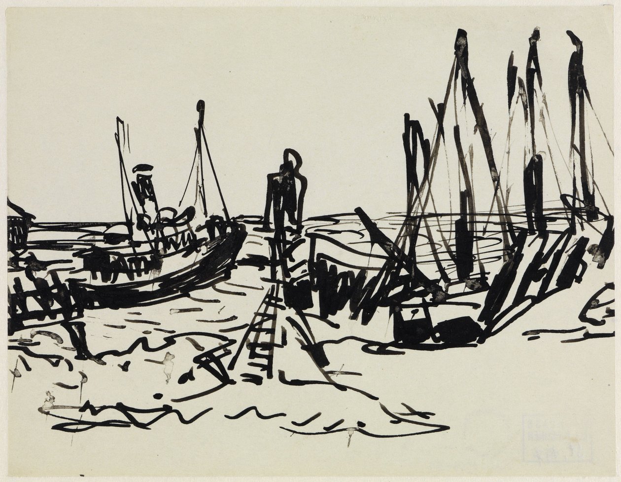 Navios a vapor costeiros e embarcações ancoradas (Fehmarn) de Ernst Ludwig Kirchner