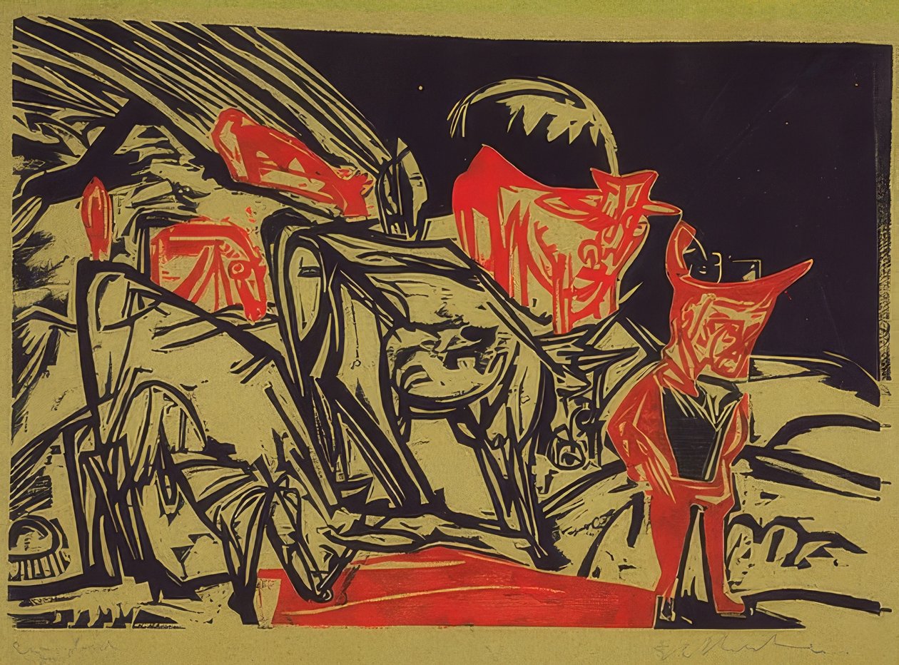Rebanho de gado com pastor. 1919 de Ernst Ludwig Kirchner