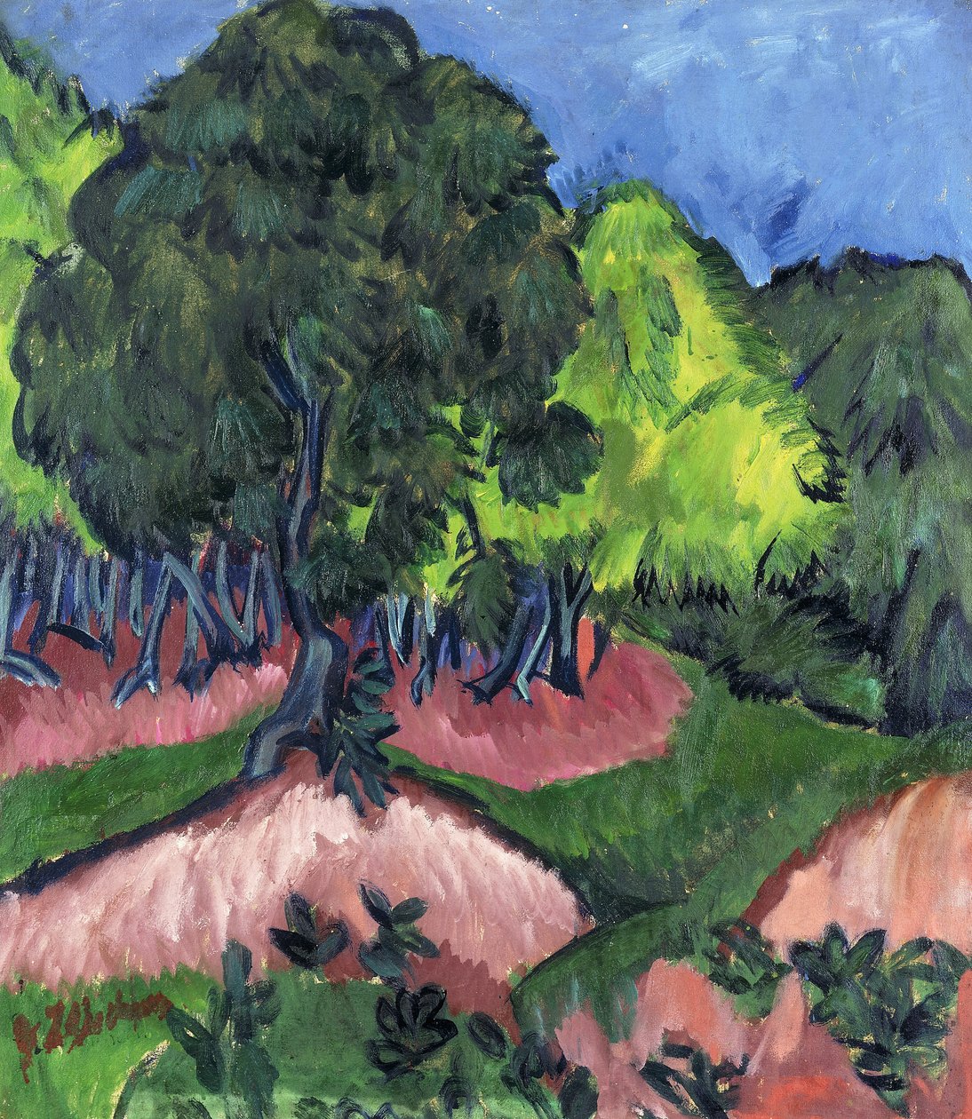 Paisagem com castanheiro; Paisagem com castanheiro, 1913 de Ernst Ludwig Kirchner