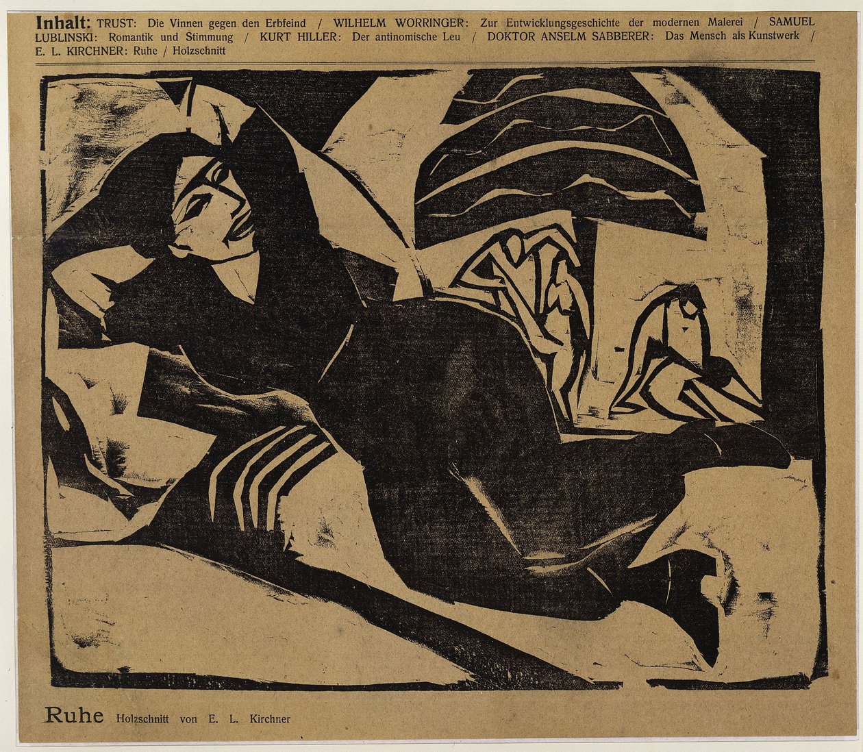 Mulher reclinada (Repouso) (de: Der Sturm ...) de Ernst Ludwig Kirchner