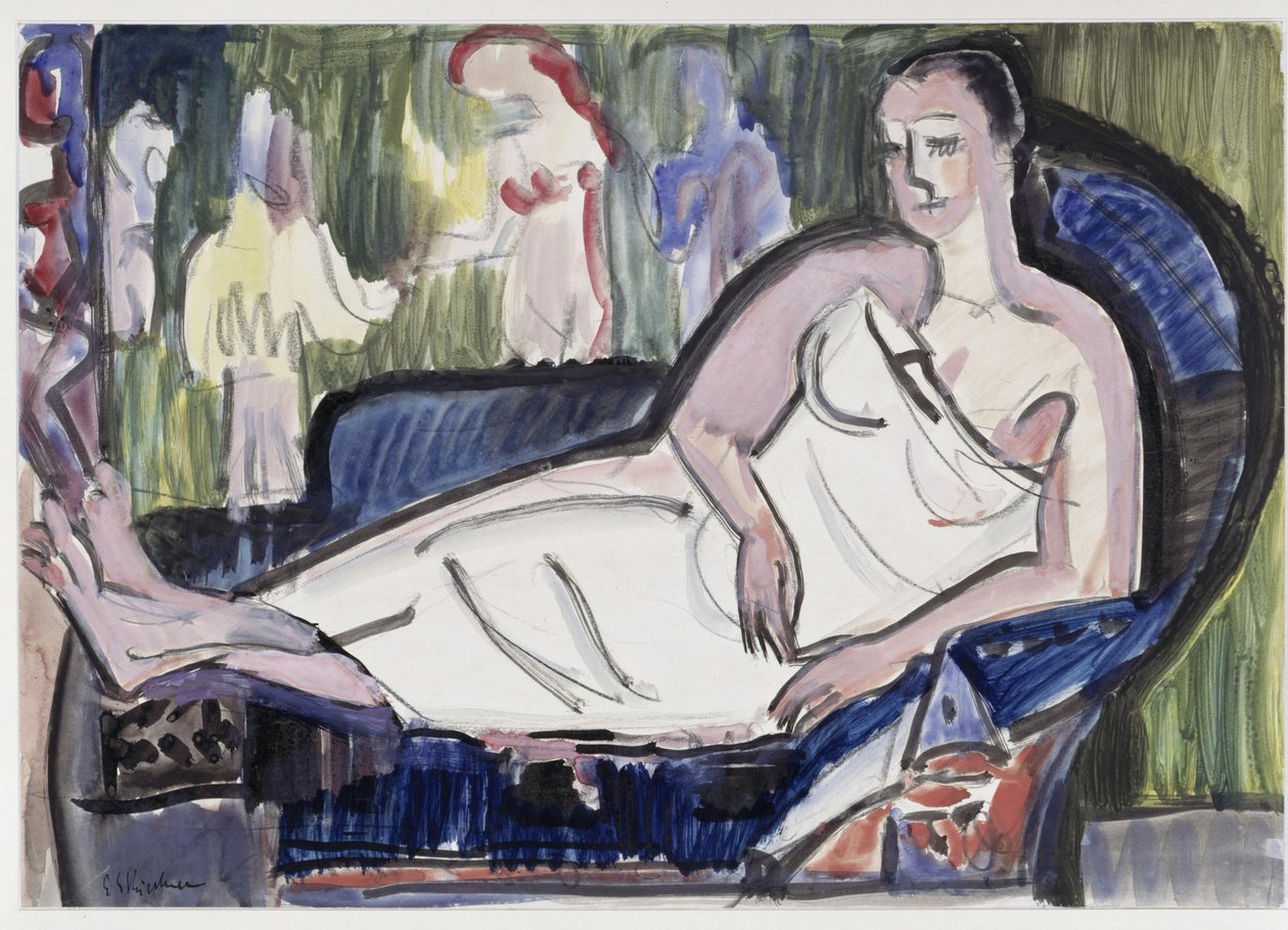 Mulher deitada num sofá de Ernst Ludwig Kirchner