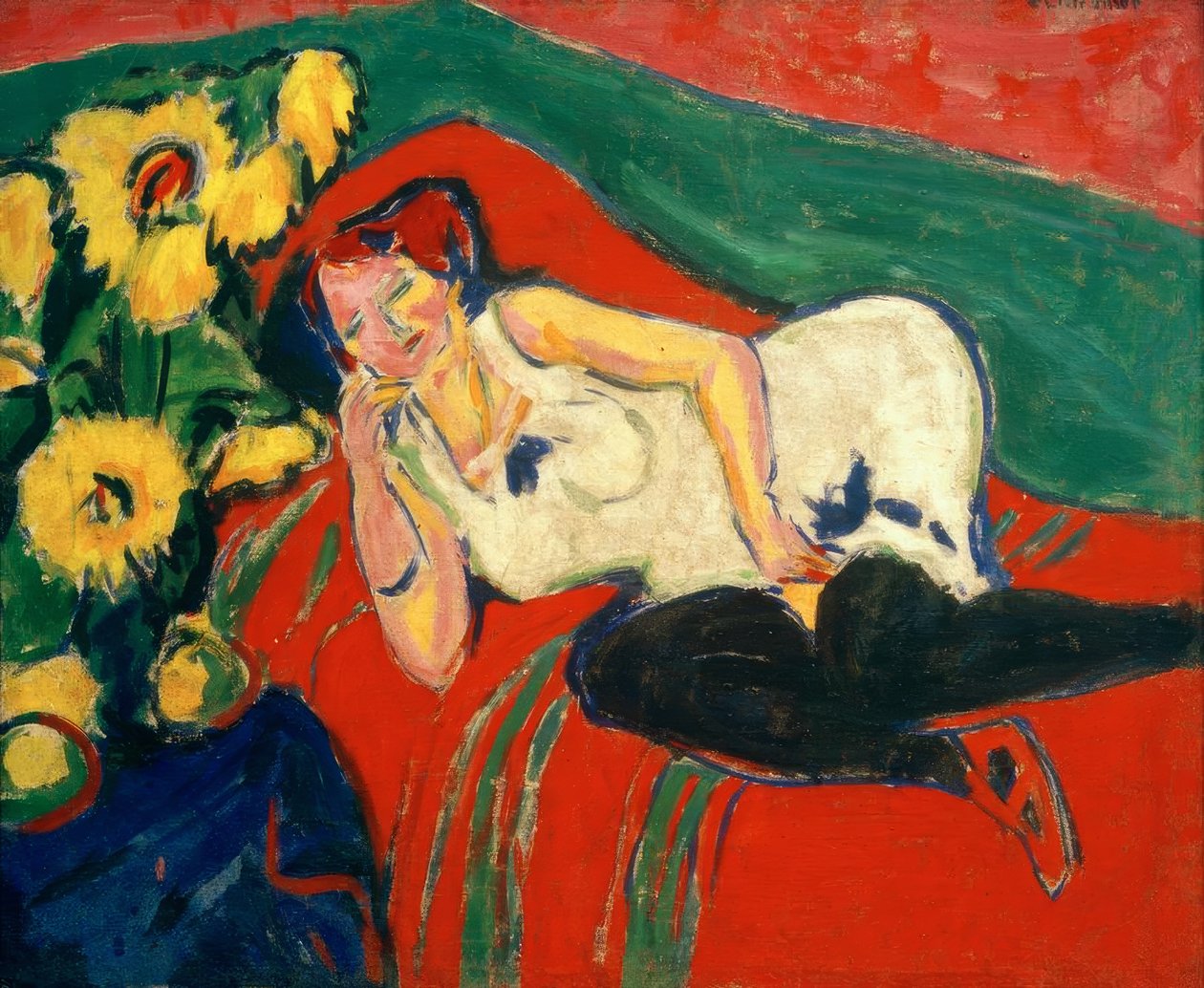 Mulher deitada na camisa branca de Ernst Ludwig Kirchner