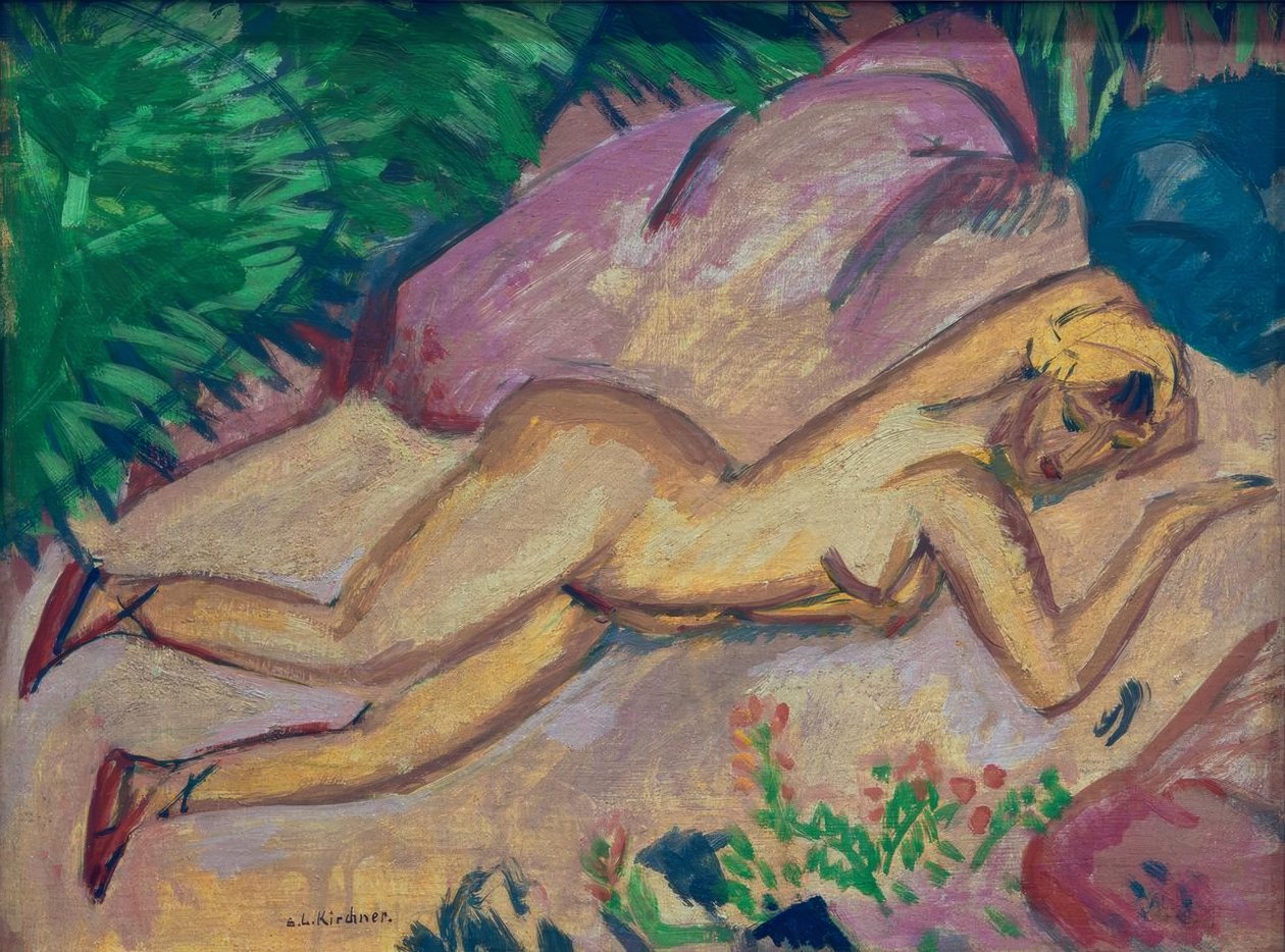 Menina deitada na praia de Ernst Ludwig Kirchner
