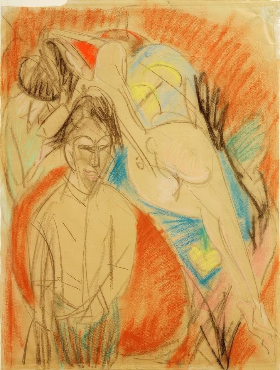 Pintor e mulher nua (auto-retrato com modelo) de Ernst Ludwig Kirchner