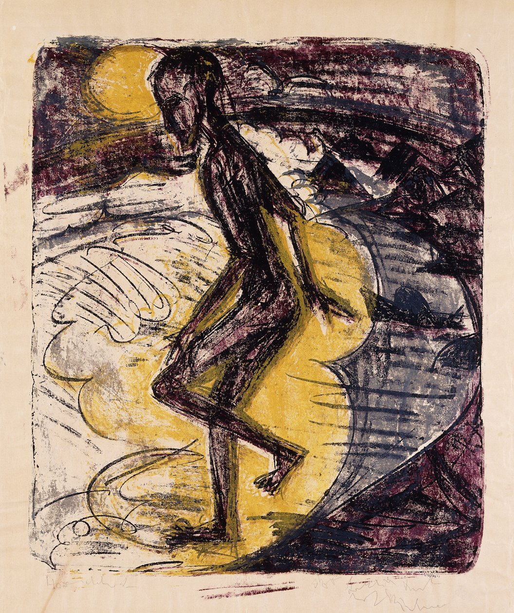 Homem que se levanta do mar; Ins Meer Seigender Mann, 1913 de Ernst Ludwig Kirchner