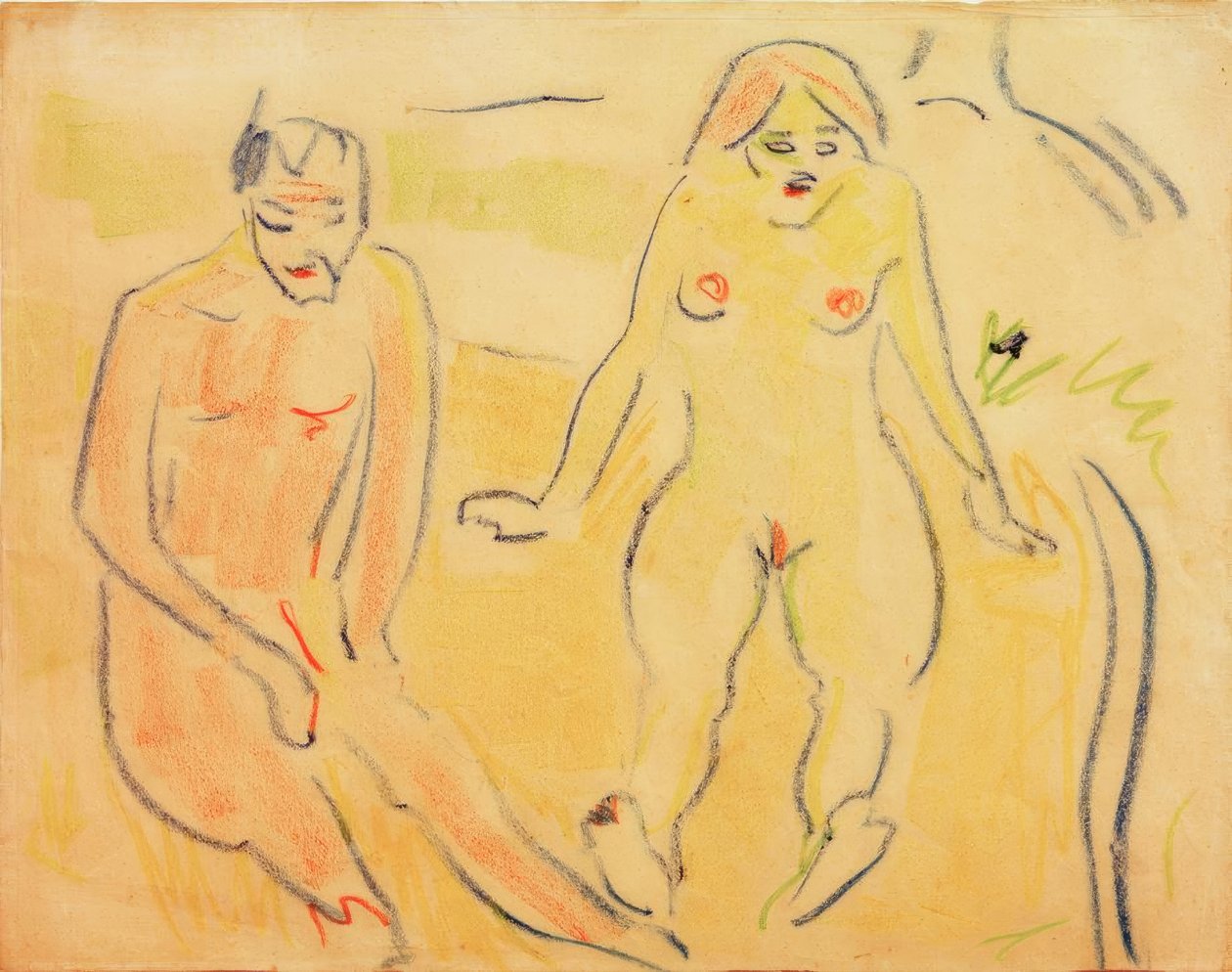 Homem e mulher (sentado no pasto) de Ernst Ludwig Kirchner