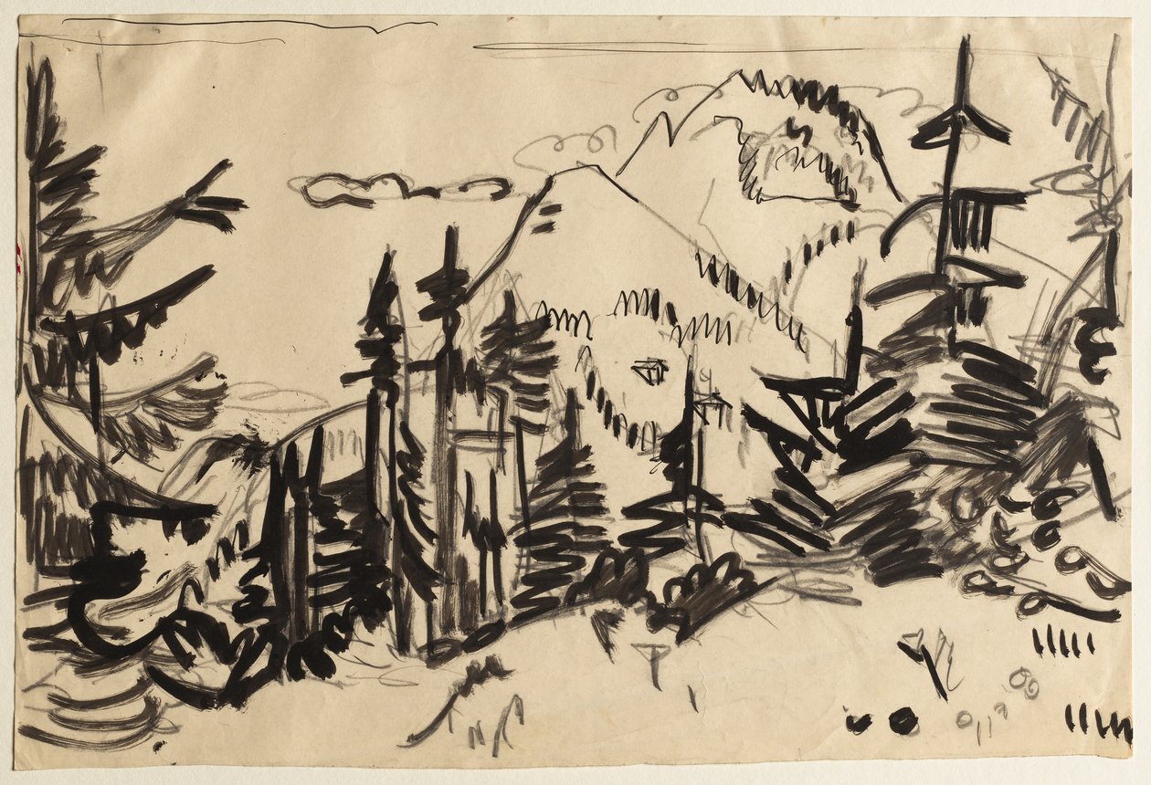 Paisagem montanhosa com pinheiros de Ernst Ludwig Kirchner