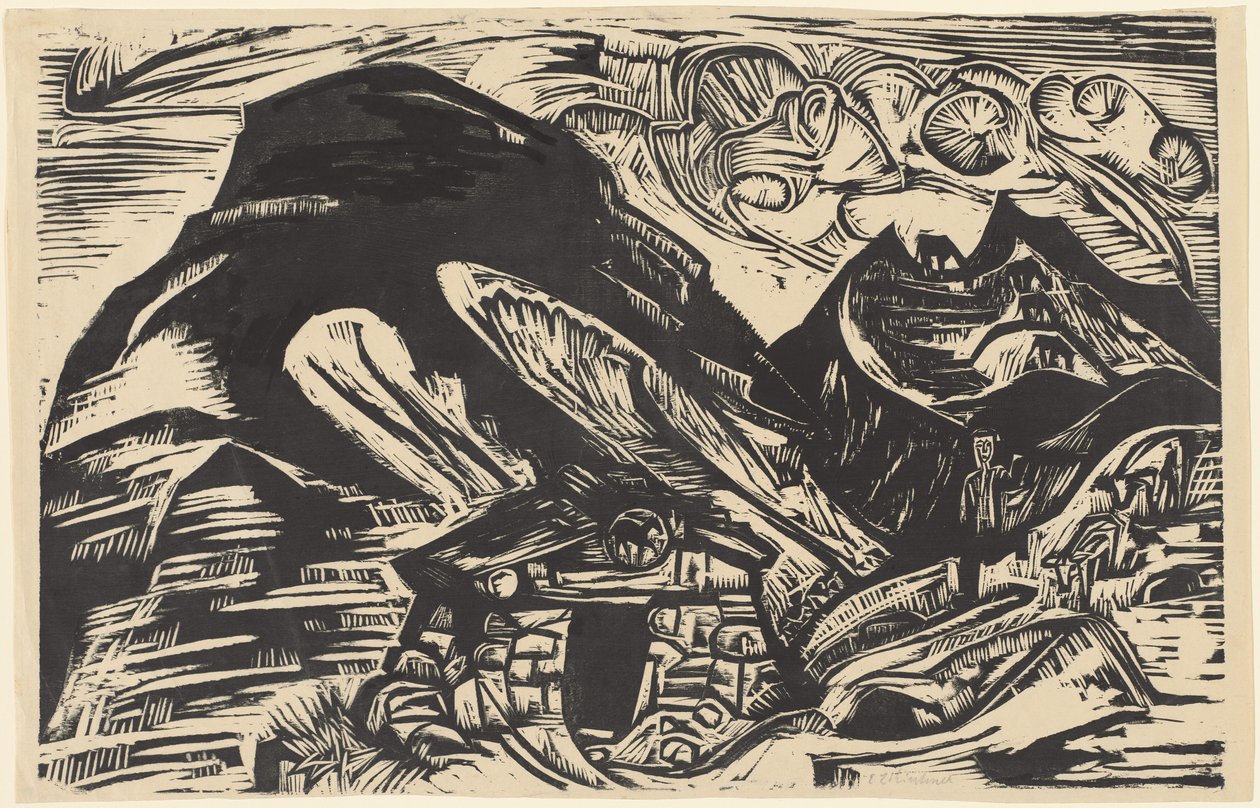 Montanhas com uma cabana de montanha de Ernst Ludwig Kirchner