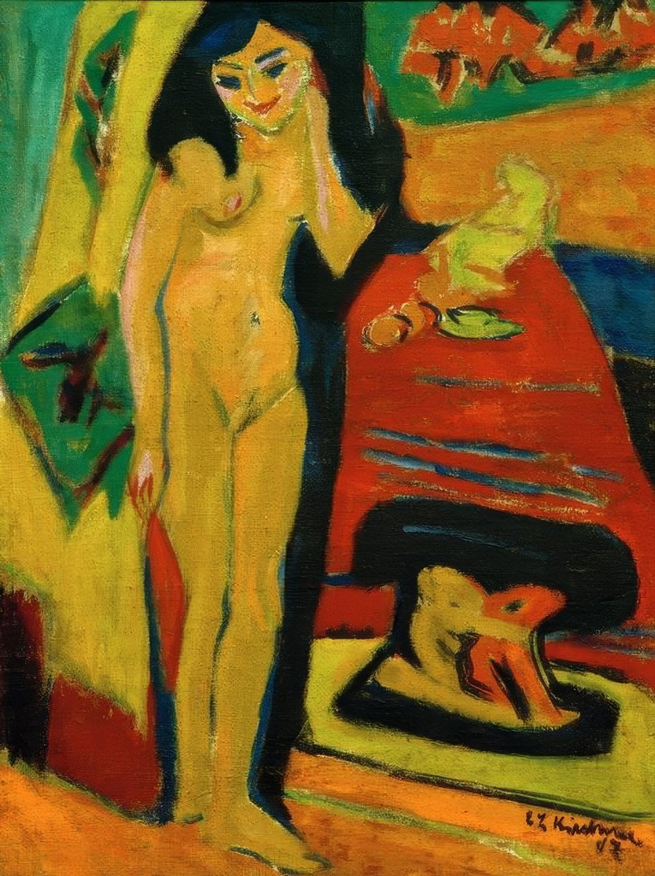 Menina nua atrás da cortina (Fränzi) de Ernst Ludwig Kirchner