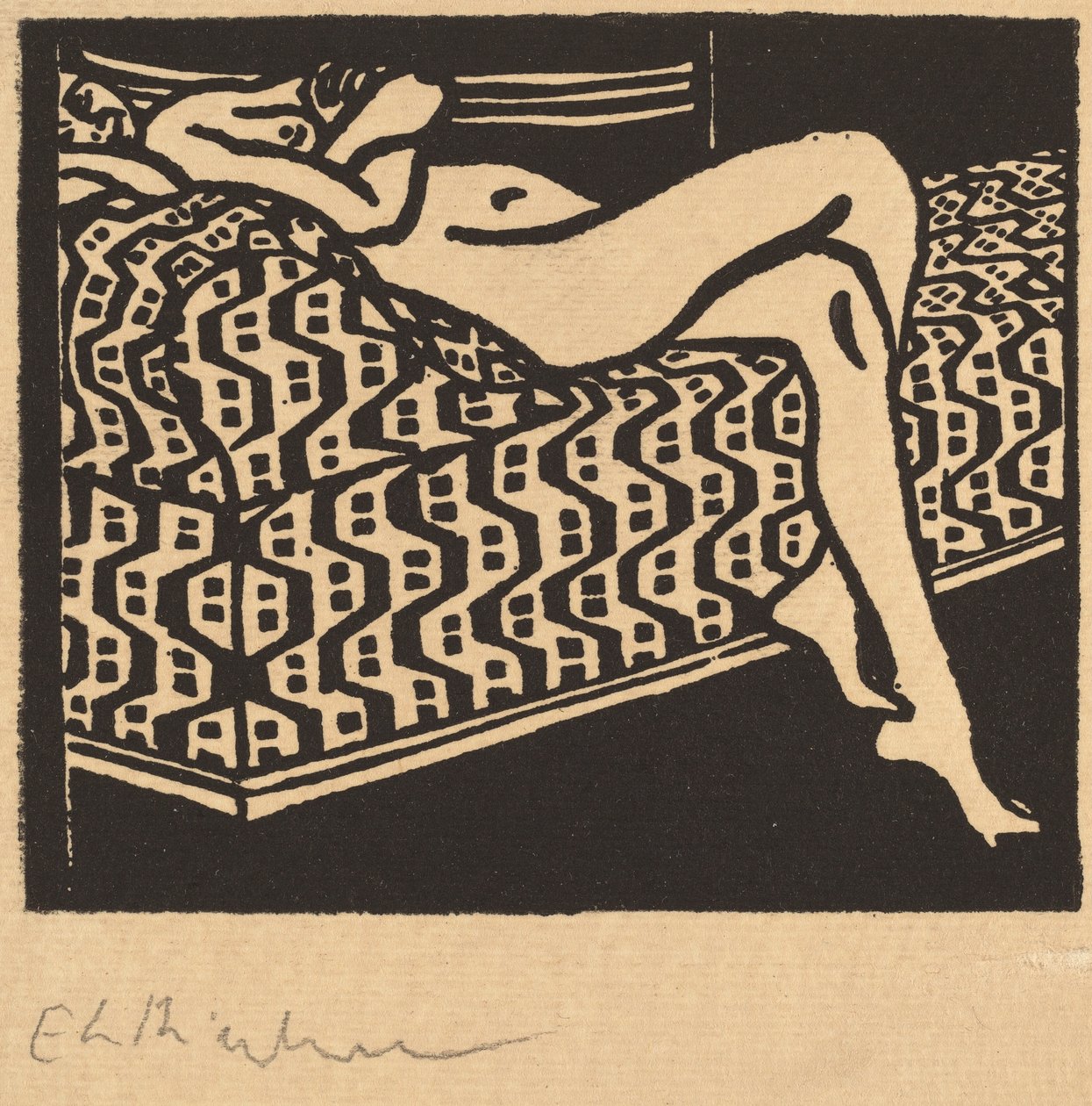 Garota nua deitada em um sofá de Ernst Ludwig Kirchner