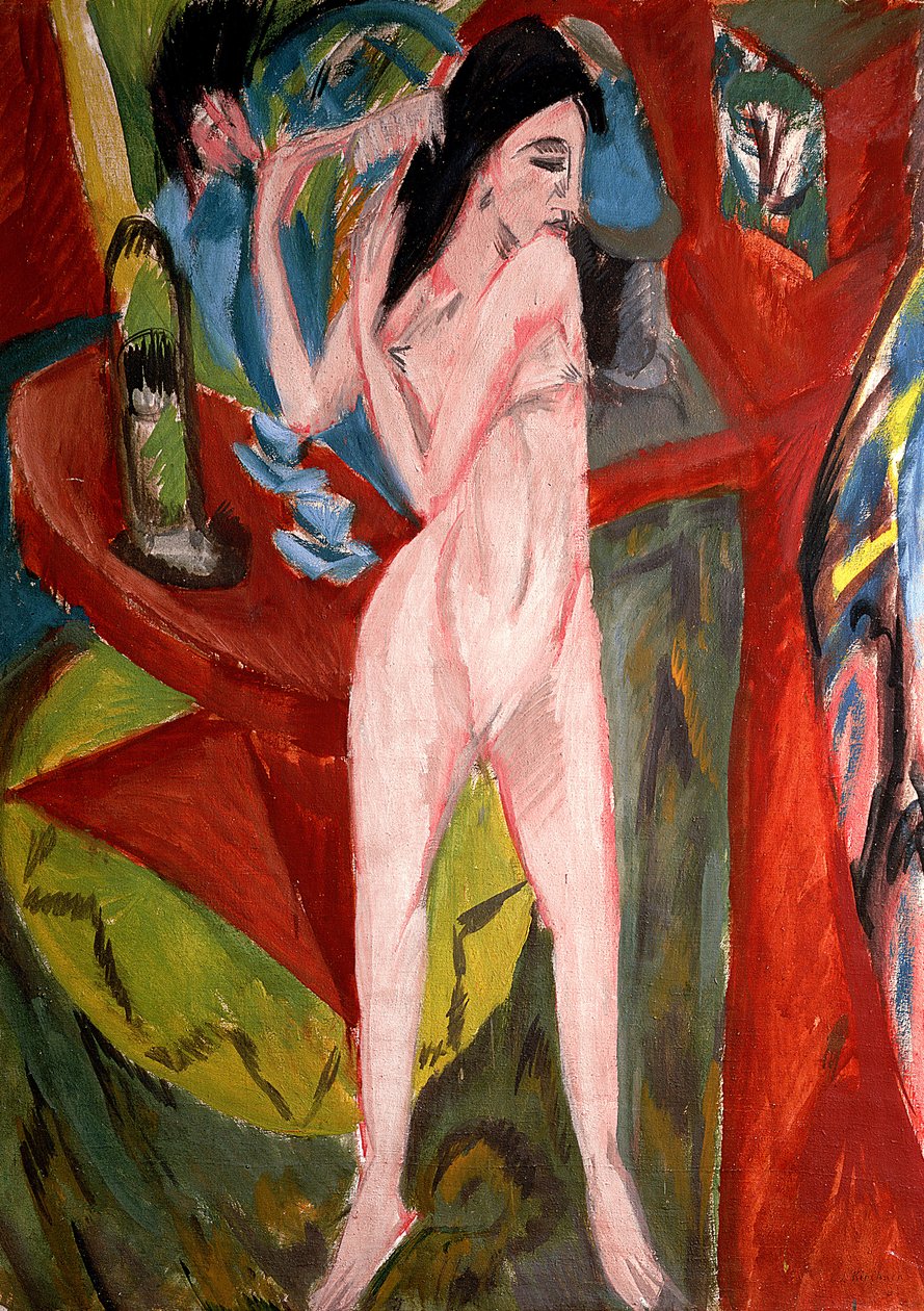 Mulher nua penteando o cabelo de Ernst Ludwig Kirchner