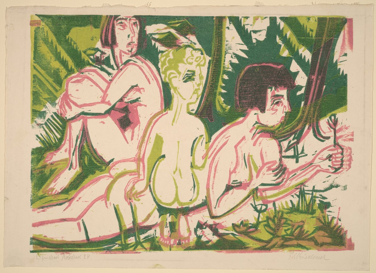 Nackte Frauen mit einem Kind im Wald de Ernst Ludwig Kirchner