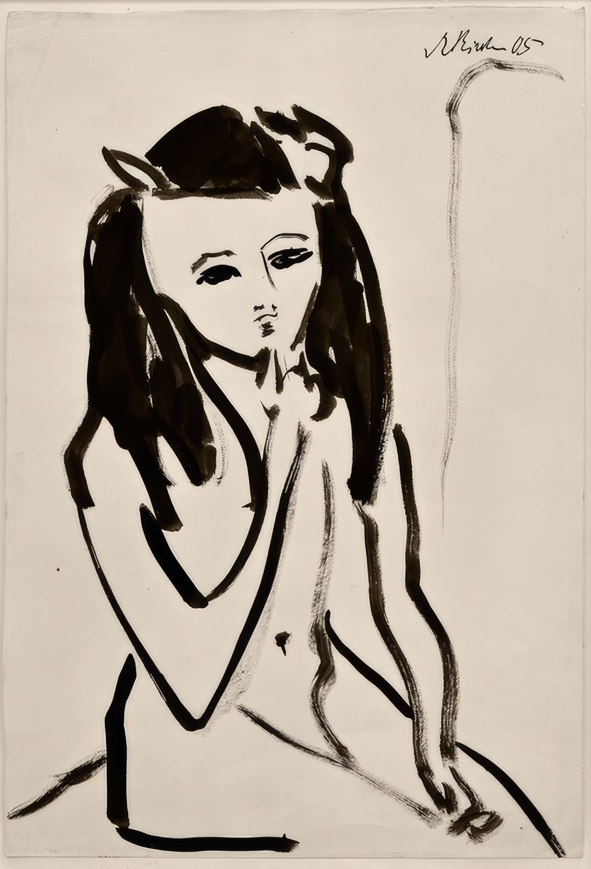 Sem título (Fränzi como um ato, a mão no queixo) de Ernst Ludwig Kirchner