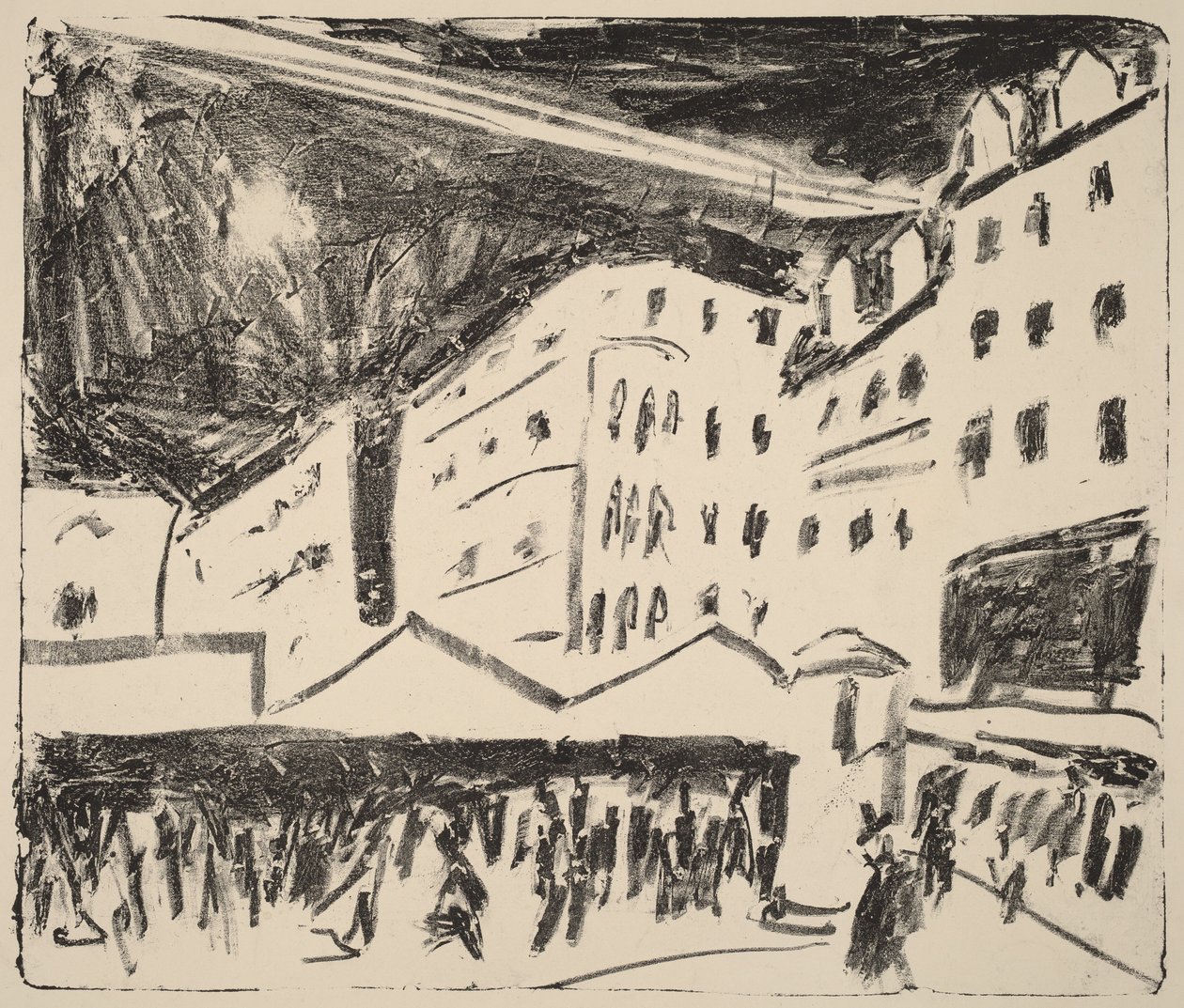 O Mercado Antigo de Dresden com uma feira (Der Altmarkt in Dresden mit Jahrmarkt) de Ernst Ludwig Kirchner