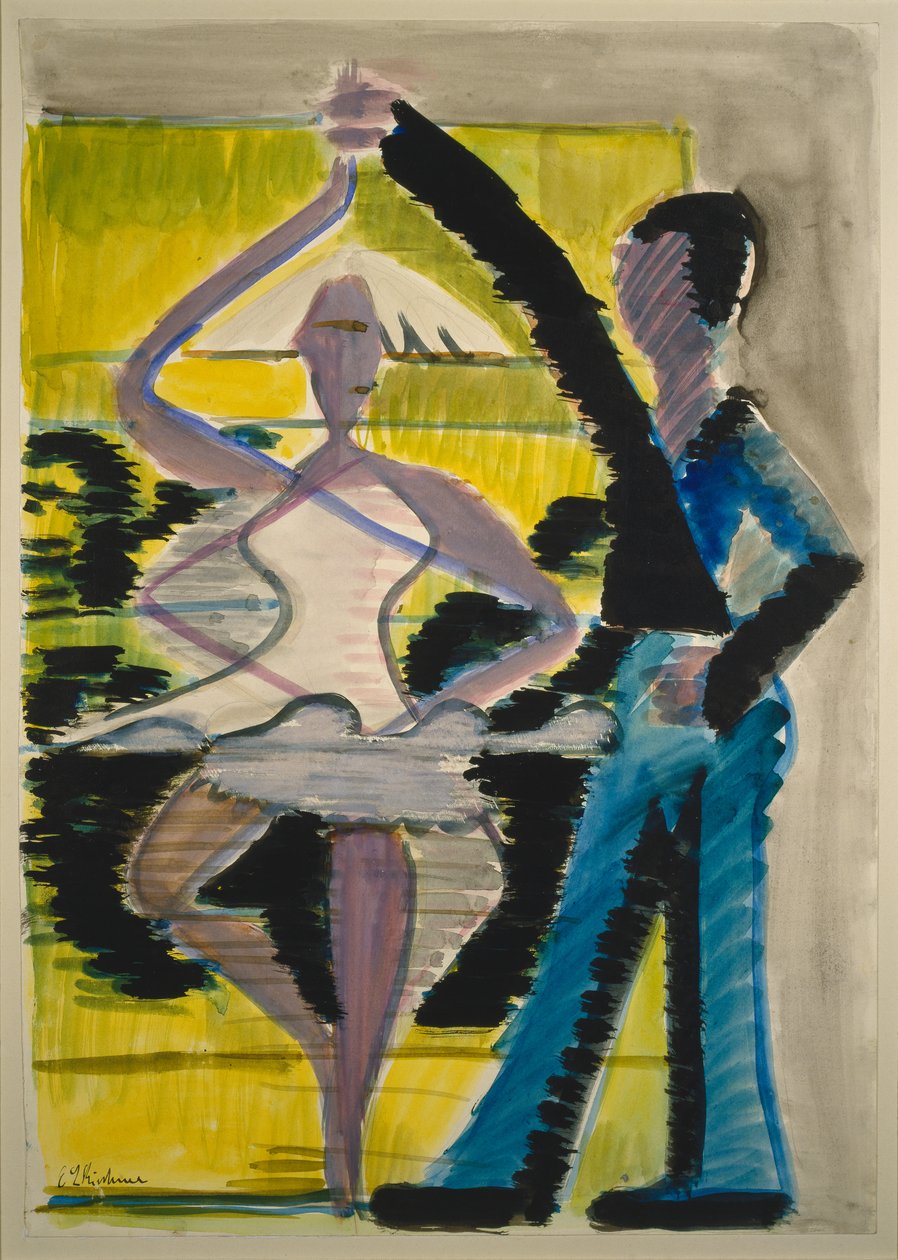 Bailarina de Pirouetting, c.1931-32 (aguarela e pincel a preto sobre lápis em cartão velino liso) de Ernst Ludwig Kirchner