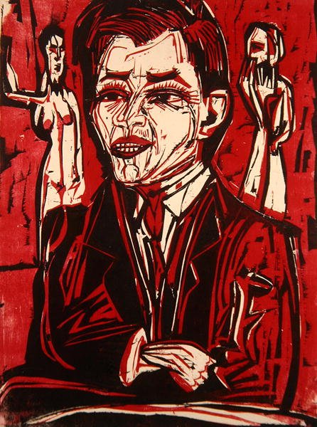 Retrato do Dr. Grohmann (xilogravura colorida) de Ernst Ludwig Kirchner