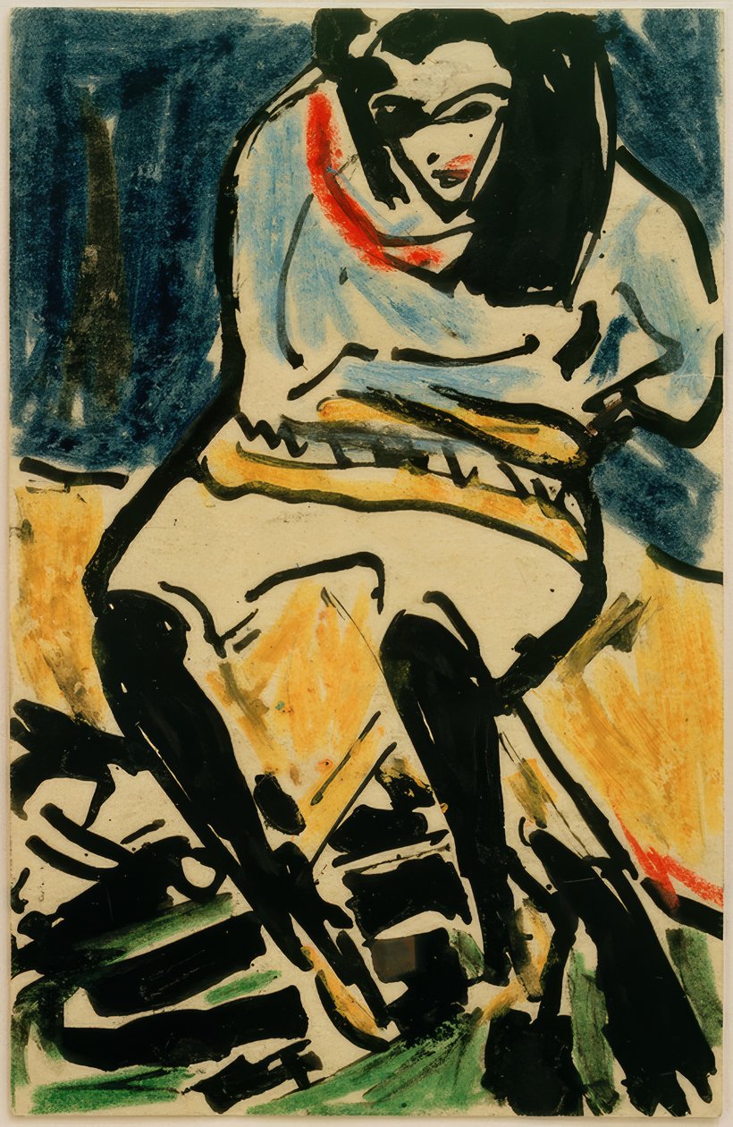 Cartão postal para Erich Heckel desde 6.4.1910 (Marzella em cadeira dobrável) de Ernst Ludwig Kirchner