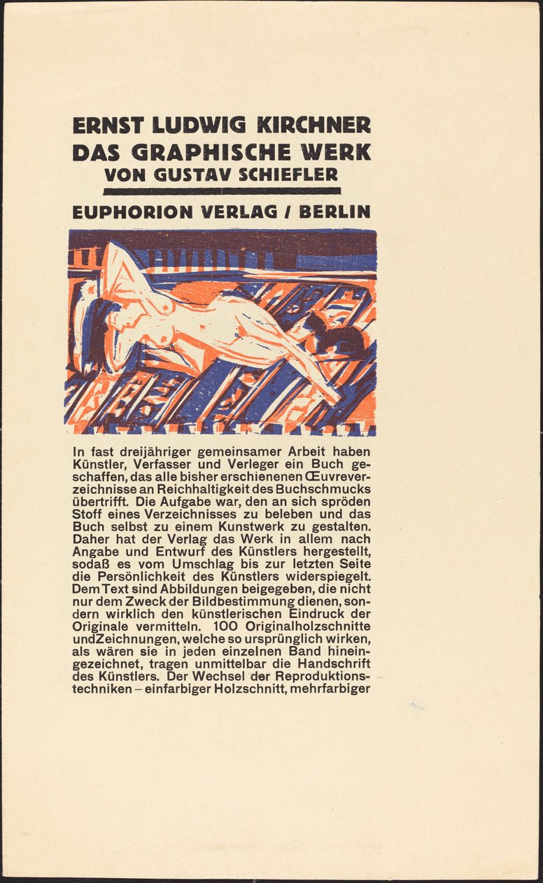 Nu Reclinado com Gato (Ilustração para Ernst Ludwig Kirchner: Das Graphisches Werk) de Ernst Ludwig Kirchner