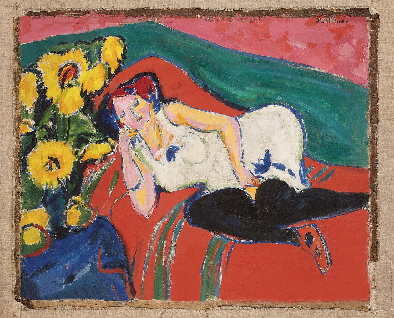 Mulher deitada numa camisa de dormir branca de Ernst Ludwig Kirchner