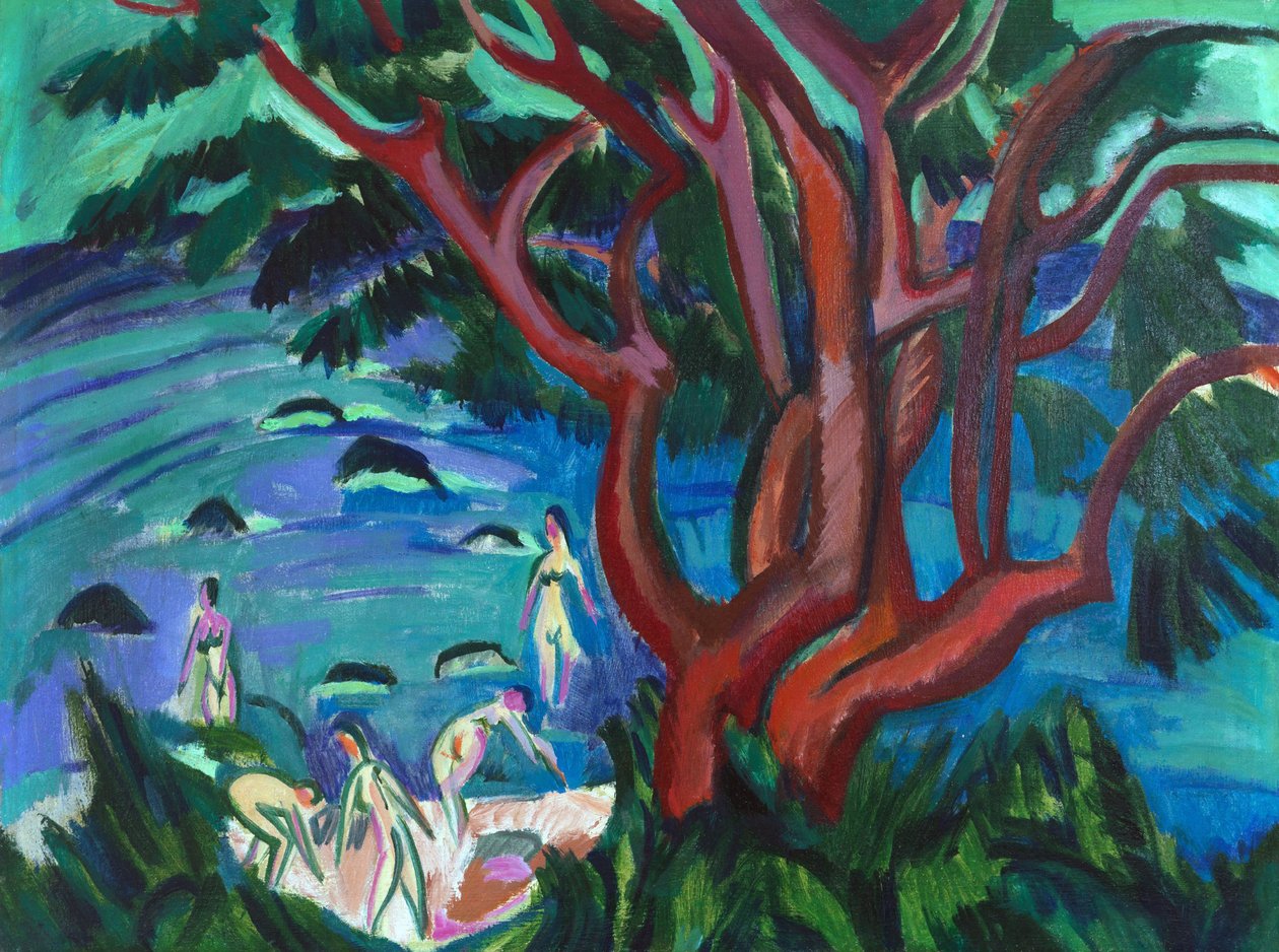 Árvore vermelha na praia, 1913. de Ernst Ludwig Kirchner