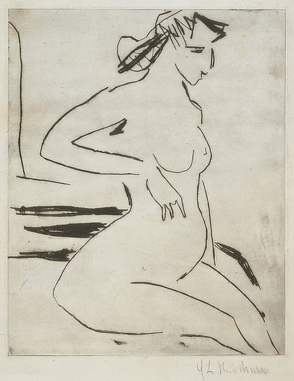 Mulher nua grávida, sentada. 1909 de Ernst Ludwig Kirchner