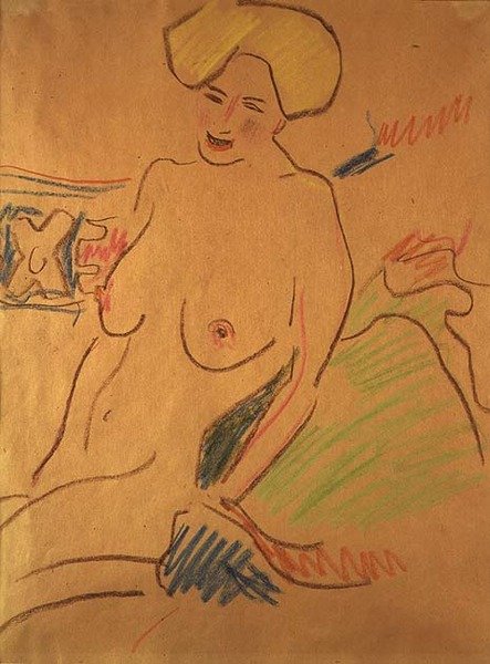 Sentado Nu, c.1907 (gizes sobre papel) de Ernst Ludwig Kirchner